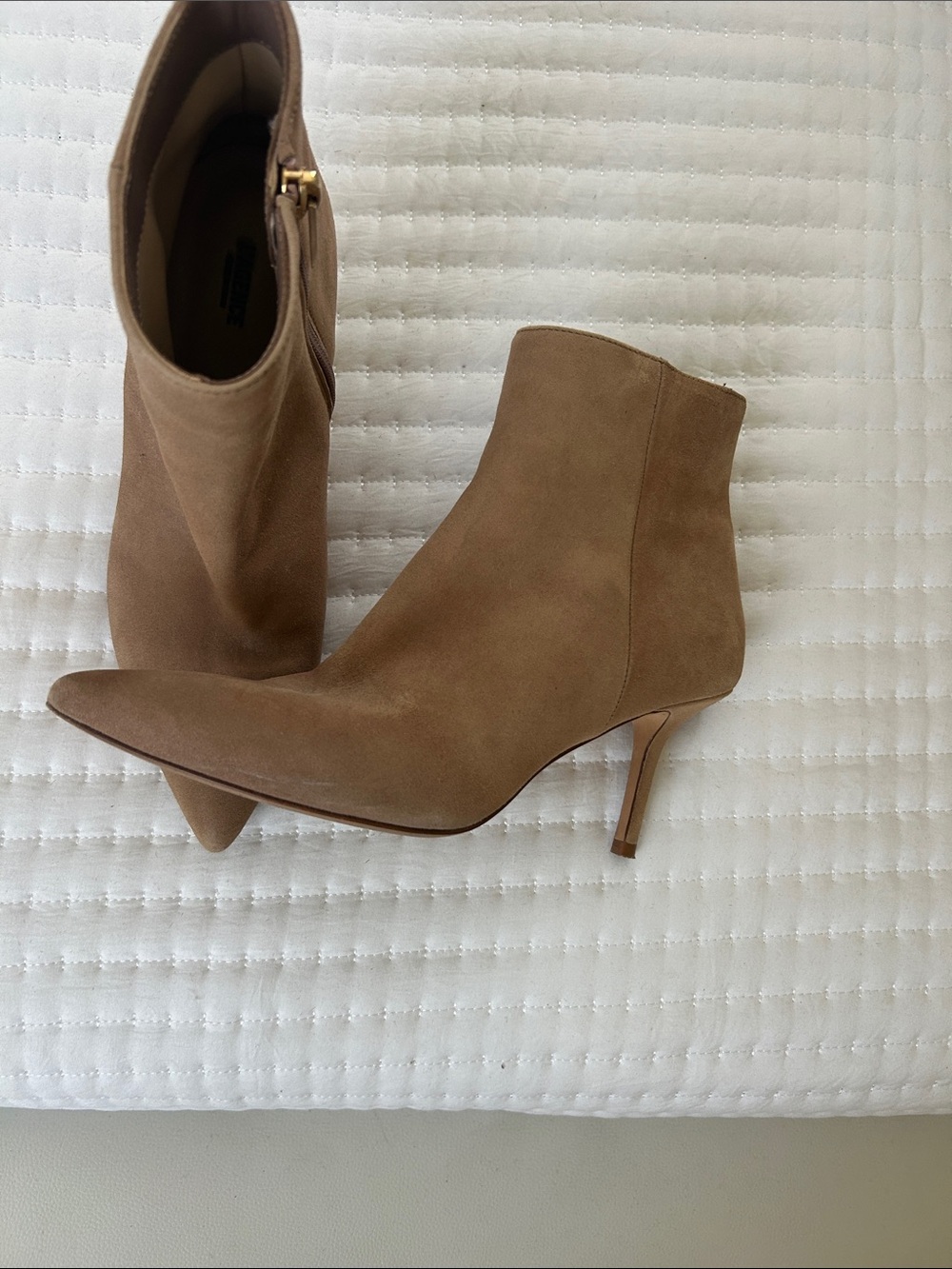 L’Agence Women's suede leather  Tan Pointed Toe Ankle Boots